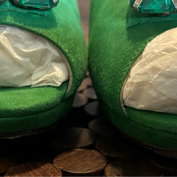 Boden Green Suede Slingback Heels with Multicolor Gem Accents - Picture 6 of 13